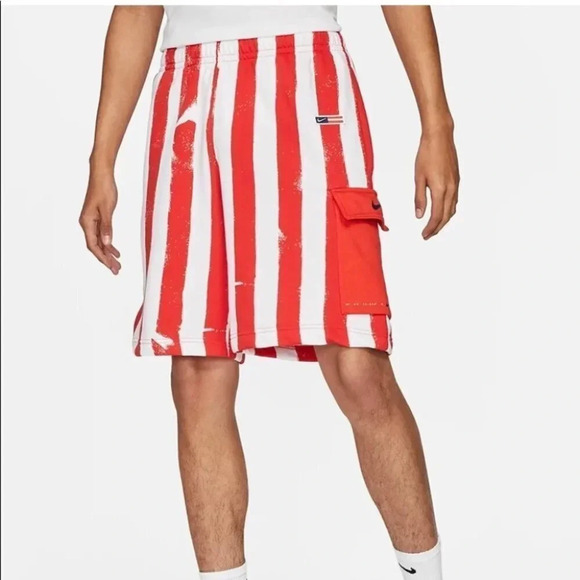 Nike shorts Sportswear Club red white cotton relaxed pocket small - Picture 1 of 10
